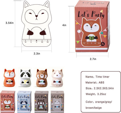 2 Pack Cute Kitchen Timer,100% Mechanical Timer for Kids,60 Minute Egg Timer for Cooking/Reading/Do Sports. (Fox and Raccoon)