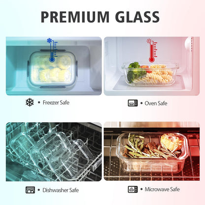 24 Pieces Glass Food Storage Containers with Lids,Glass Meal Prep Containers Set with Locking Lid,Airtight Glass Lunch Container for Kitchen,Bpa Free(12 Lids & 12 Containers)